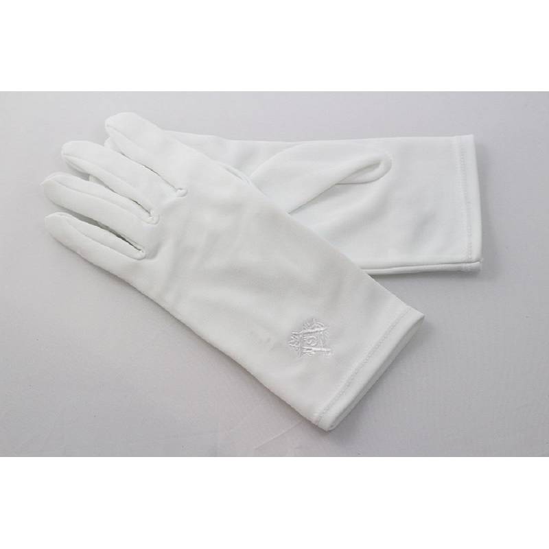 gants blanc nylon franc maçon broderie blanche.