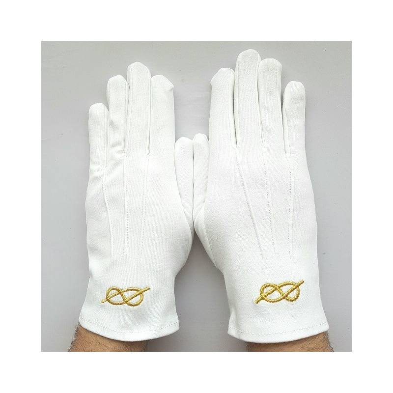 Gants maconniques blanc coton et lycra avec broderie Oudjat Or