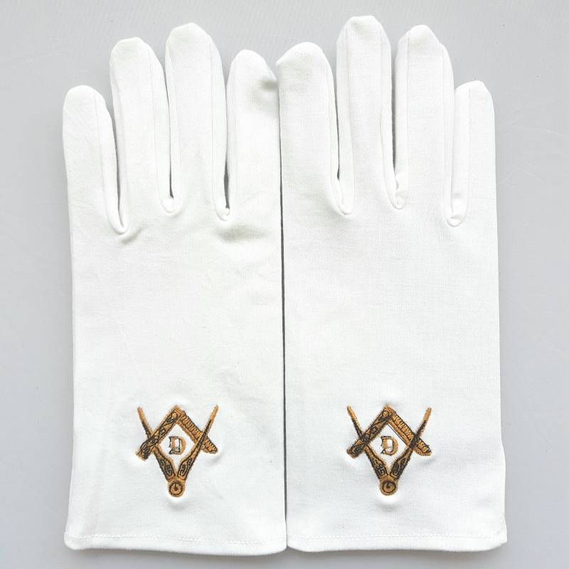 Gants maconniques blanc coton et lycra avec broderie Oudjat Or