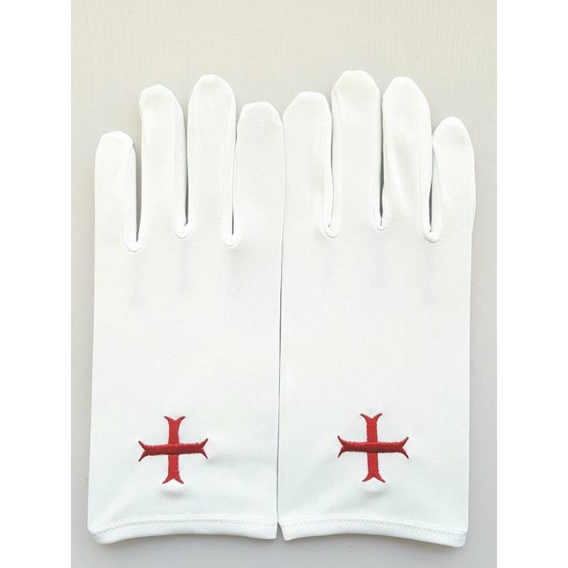 Gants Blancs Lycra Brodés Croix Templier