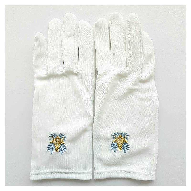 Gants maconniques blanc coton et lycra avec broderie Oudjat Or